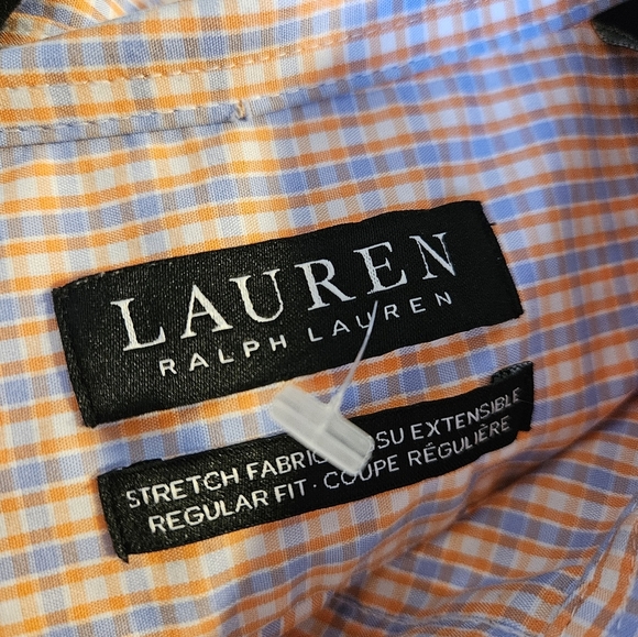 Lauren Ralph Lauren mens Large long sleeve button up shirt Plaid orange blue - Picture 3 of 6